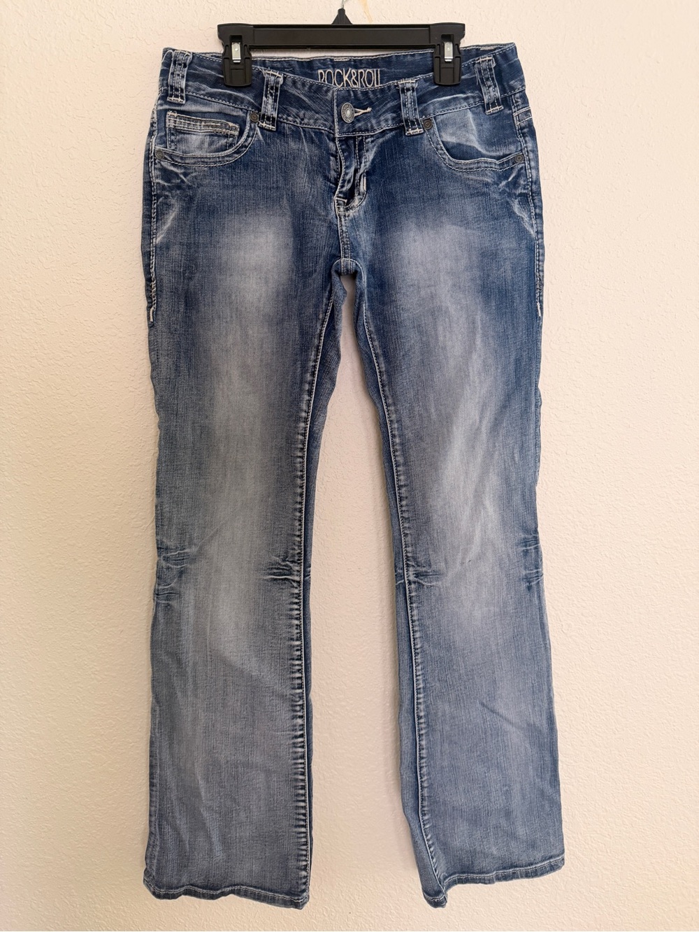 Rock And Roll Cowgirl Jeans Womens 28x34 Blue Booutcut Distressed